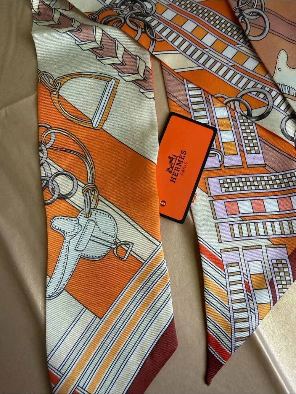 Hermes Grand Apparat Twilly Scarf Harness and Horse Tack Motif Series NWT no box